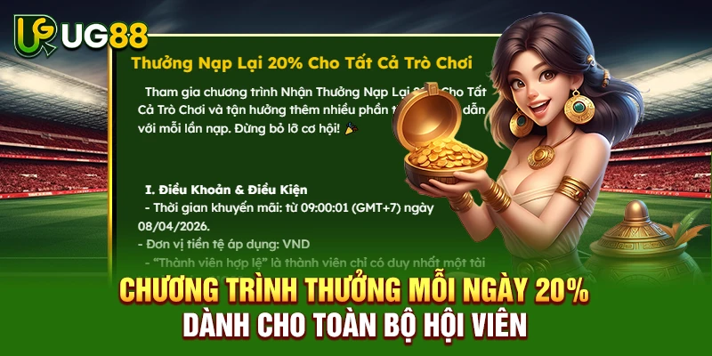 Chương trình thưởng mỗi ngày 20% dành cho toàn bộ hội viên
